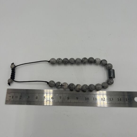 New Macrame Bracelet Unisex Adjustable Healing Hematite And Picasso Jasper Beads - Picture 7 of 9